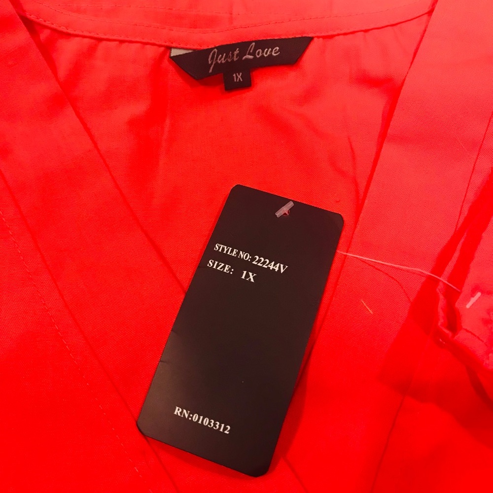 Red Just Love scrub top